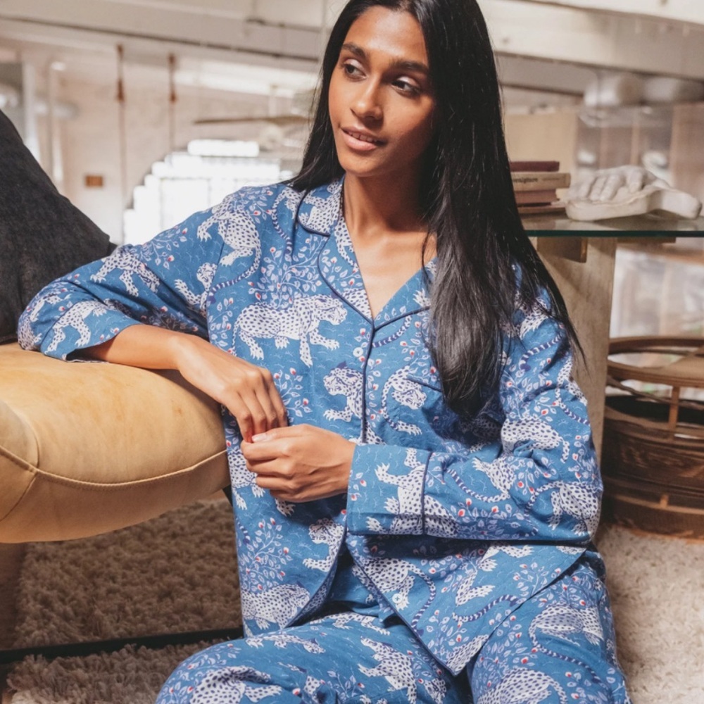 Printfresh Blue and White Pajama TOP ONLY